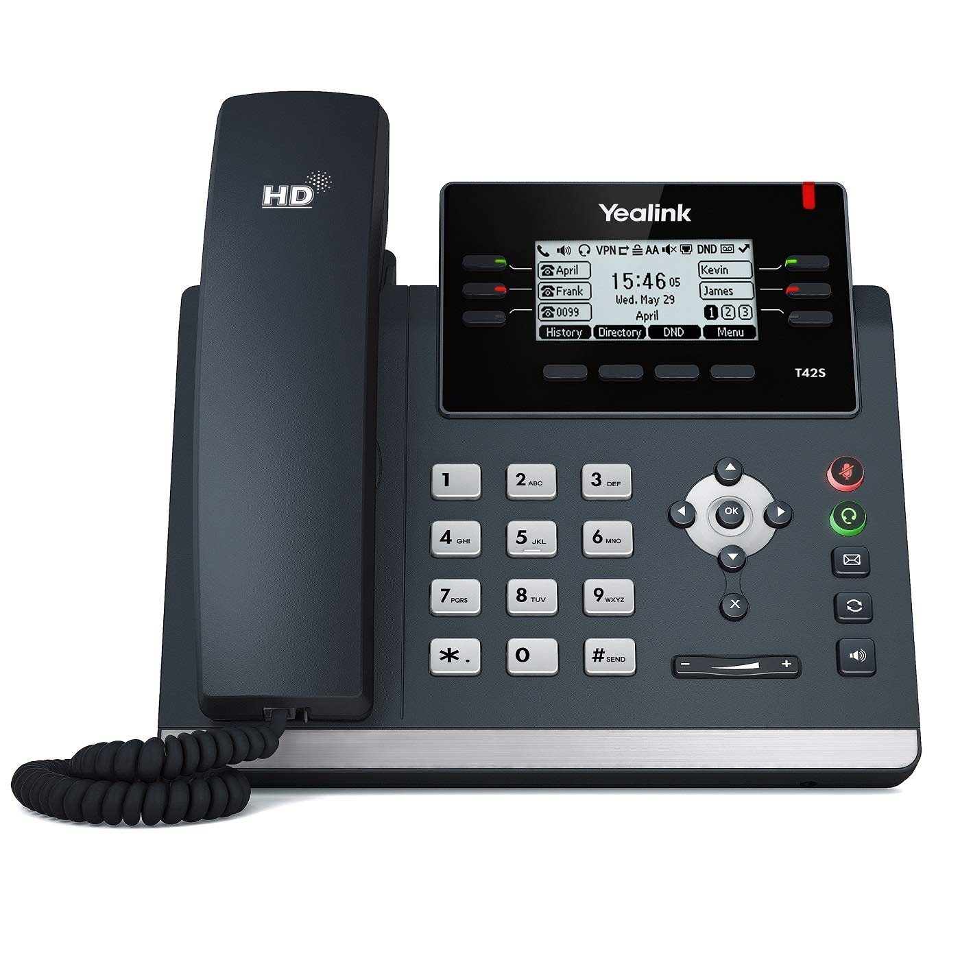 Yealink [2-Pack] T42S IP Phone, 12 Lines. 2.7-Inch Graphical LCD. Dual-Port Gigabit Ethernet, 802.3af PoE, Power Adapter Not Included (SIP-T42S-2)