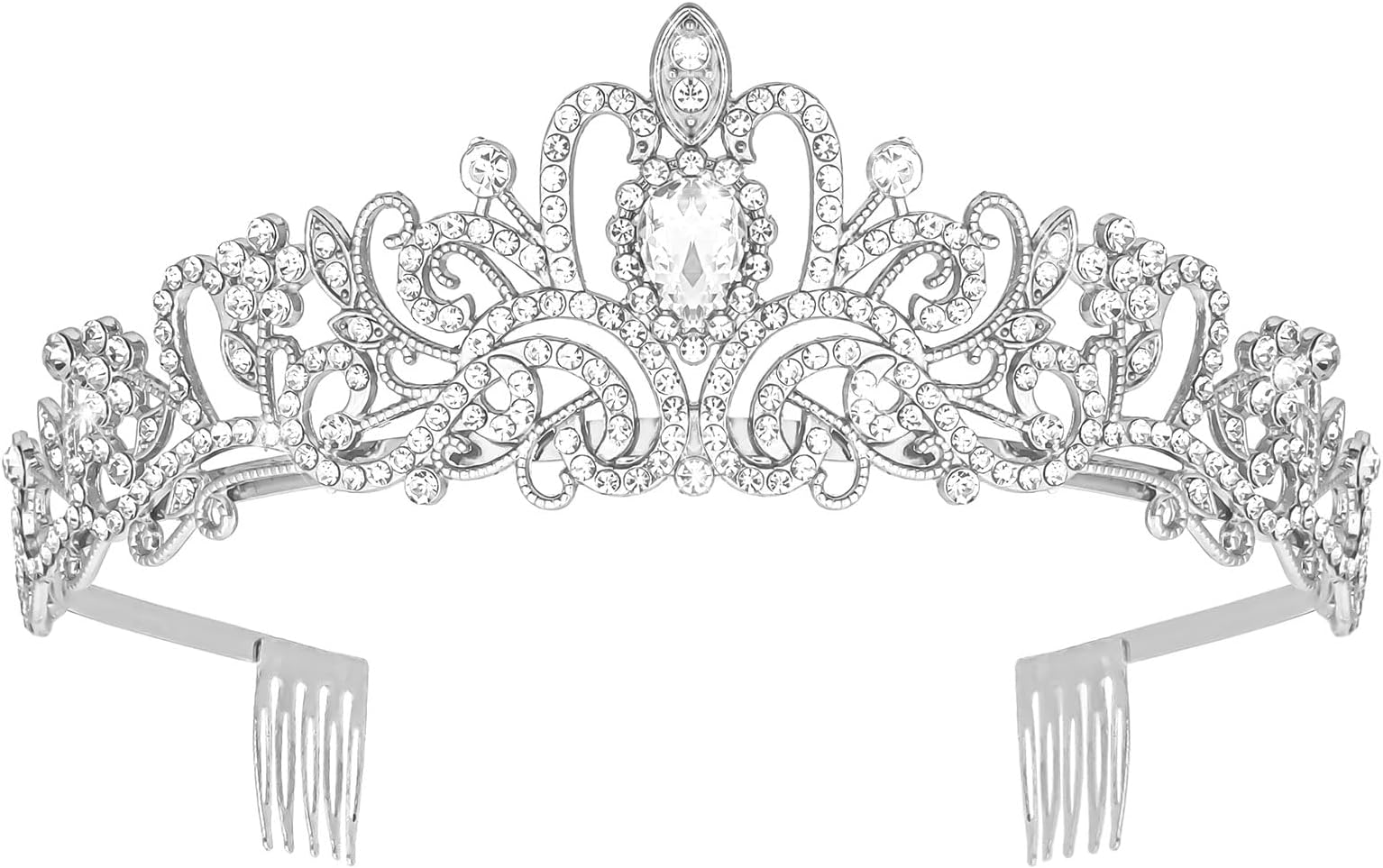 Crystal Tiara Crown Headband Princess Elegant Tiara with Combs for Women Young Ladies Bridal Wedding Prom Birthday Party, Silver