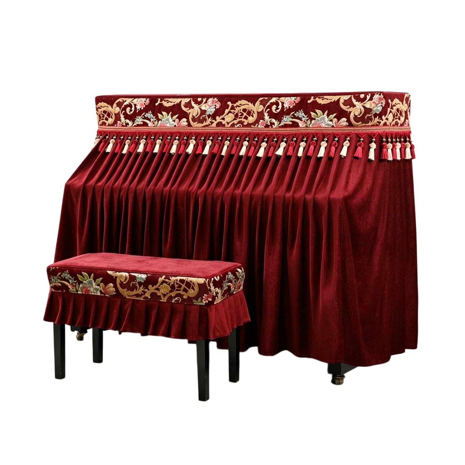 Copertura for pianoforte verticale, tessuto spesso rosso, protezione completa, design con apertura centrale for la maggior parte dei pianoforti verticali(Piano Cover+Single Bench Cover)