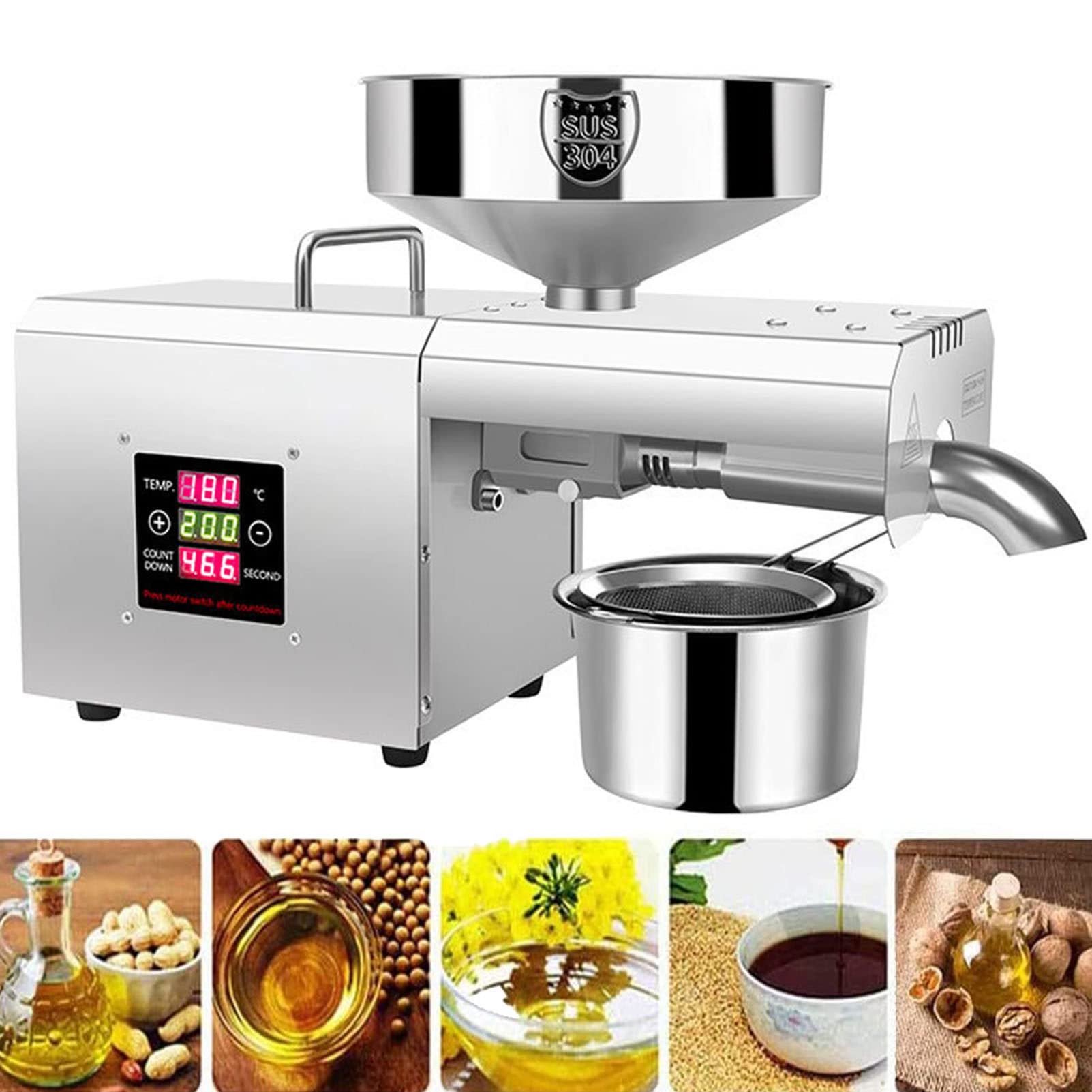 MYUYEE Automatic Oil Press Machine, Cold/Hot Electric Stainless Steel Oil Extractor, With High Power Heater & Integrated Intelligent Control, For Peanut Sunflower Sesame, ()