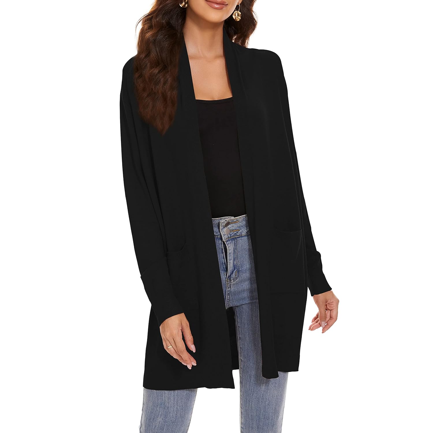 Huuloo Womens Open Front Long Shawl Cardigan Sweater with Pockets