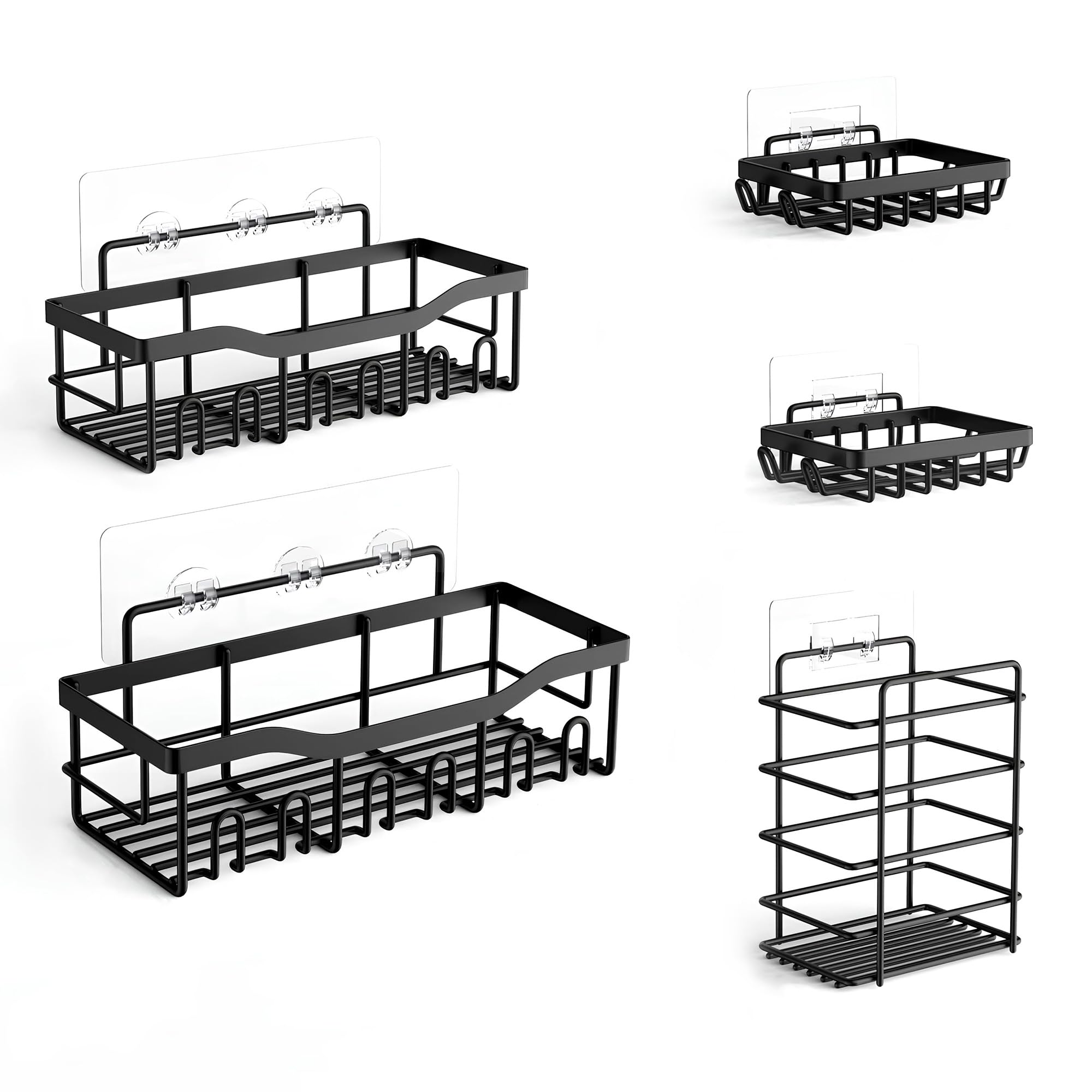 Fab Glass and Mirror 5-Pack Shower Caddy Black - Shower Organizer Shelves for Efficient Storage Bathroom Caddy for