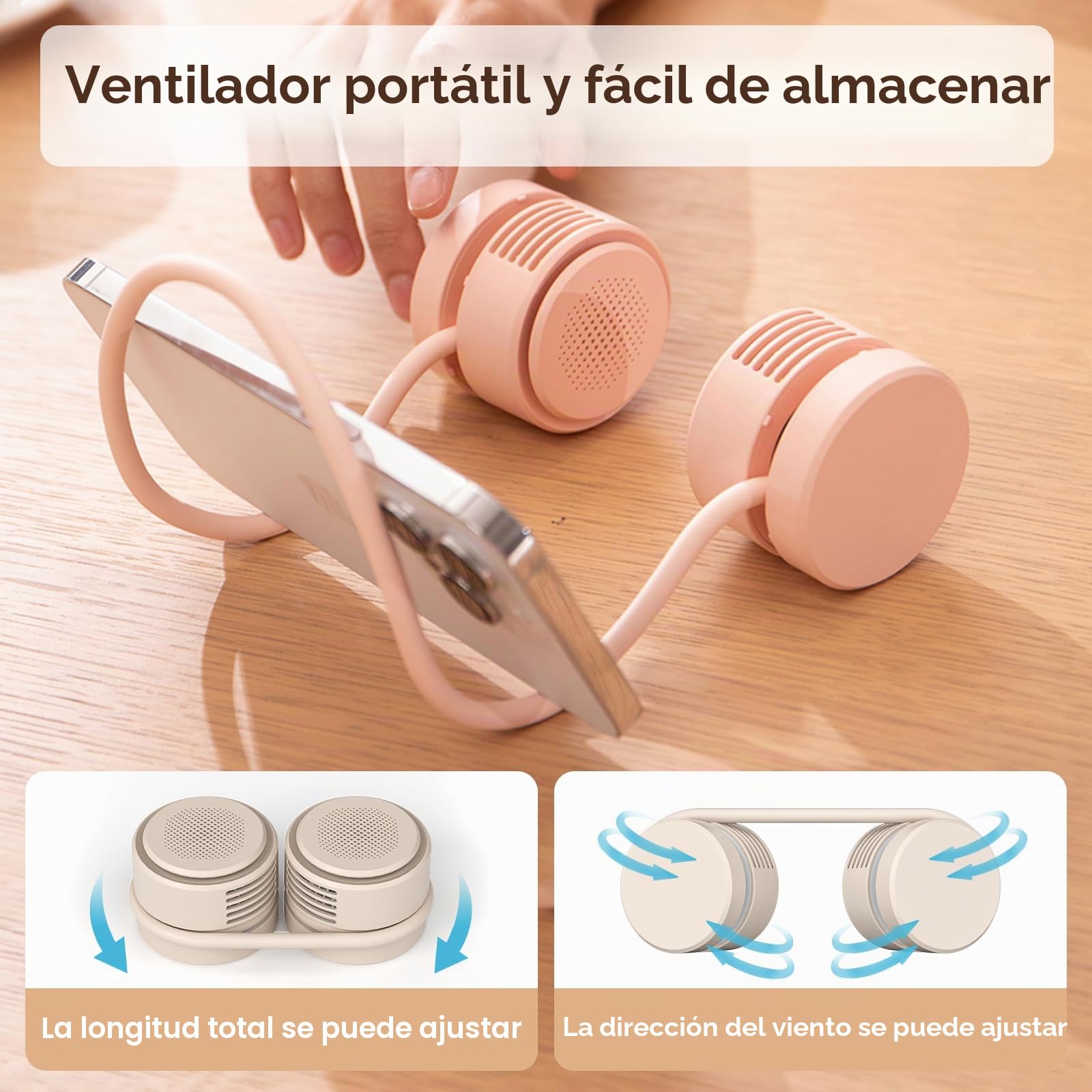 ViSSKO Ventilador de Cuello, 2000mAh Mini Portatil Ventilador Silencioso, Ajustable 3 Velocidades & 360° Flujo de Aire, Cuello Ventilador Sin Aspas para Viajes Deporte Oficina Hogar - Blanco