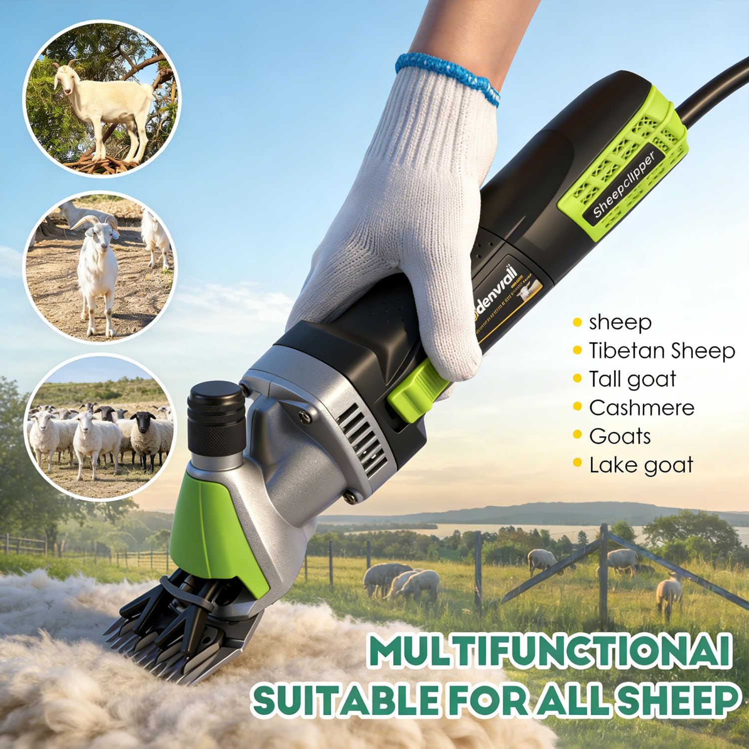 CGOLDENWALL 850W Sheep Shears Electric Sheep Clipper for Grooming Professional Heavy Duty Shearing Clipper with 6 Speed & Blade Tightness Adjustment- 110V (13 Straight Teeth Blade)