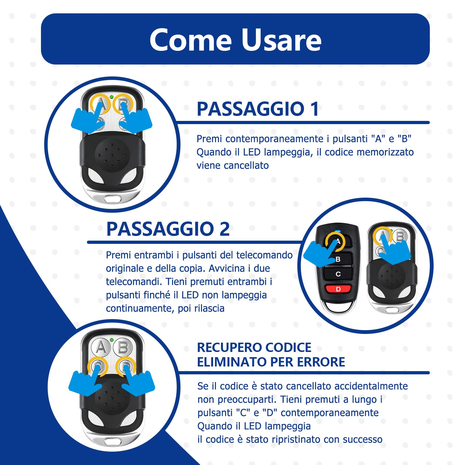 Generic Telecomando per Cancello Garage (Set da 2) compatible with Porte da Garage – Trasmettitore 433 MHz, Funzione di Clonazione, 4 Tasti Programmabili,Dwa piloty do garażu