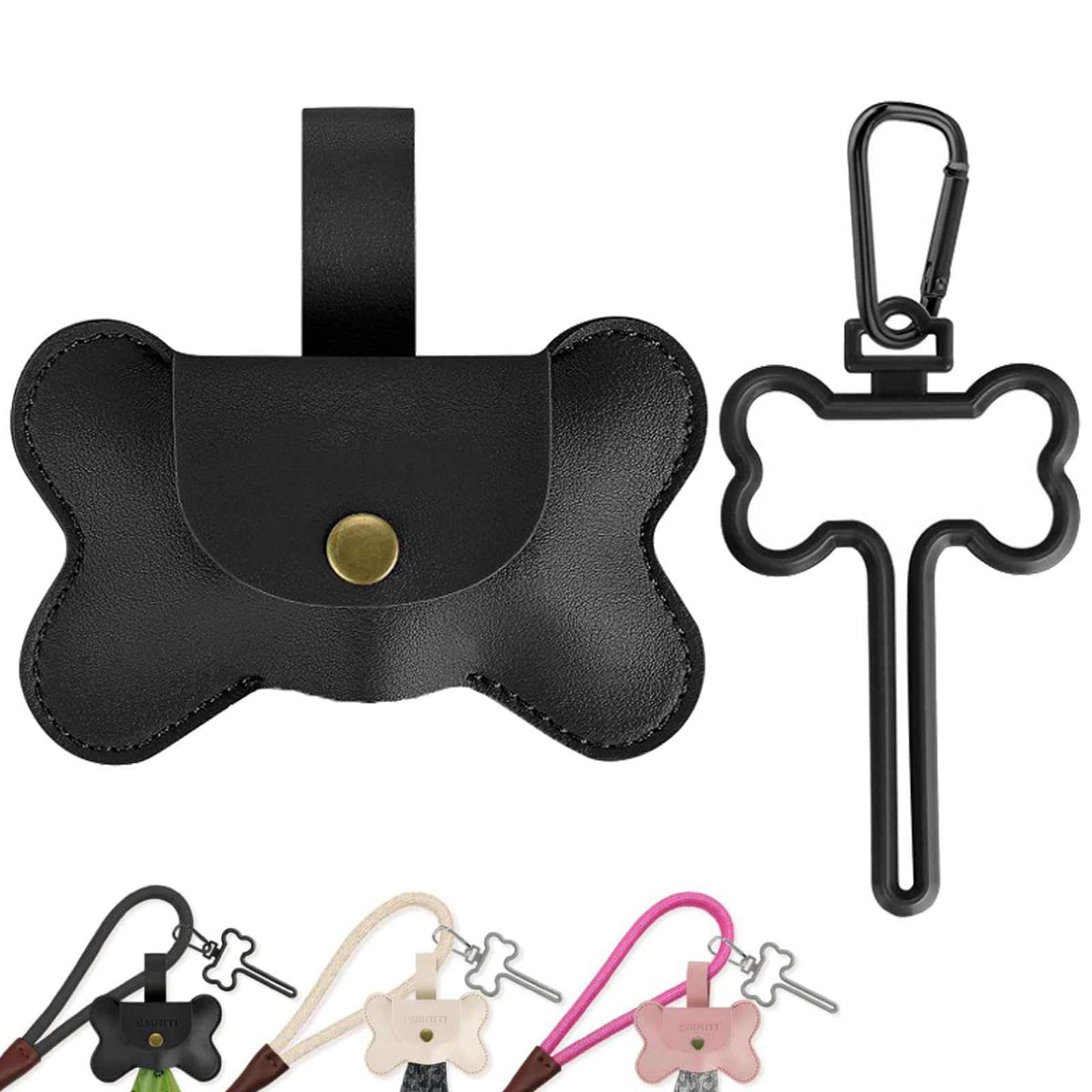 GraGra Leather Dog Poop Bag Holder with Dispenser, Dog Poop Bag Dispenser for Dog Poop Bag, and Dog Waste Bags, Poop Bags No Include, Carrier for Walking Running(Black)