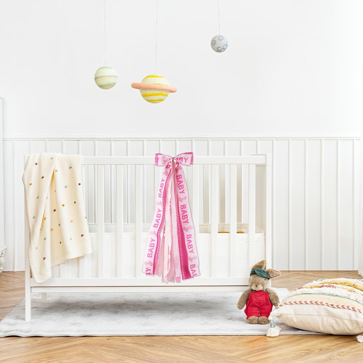 Baby Girl Welcome Home Wreath Bow, 27.5" Large Pink 11-Layer Ribbon Door Hanger with Metal Clip for Front Door Baby Shower Nursery Decor