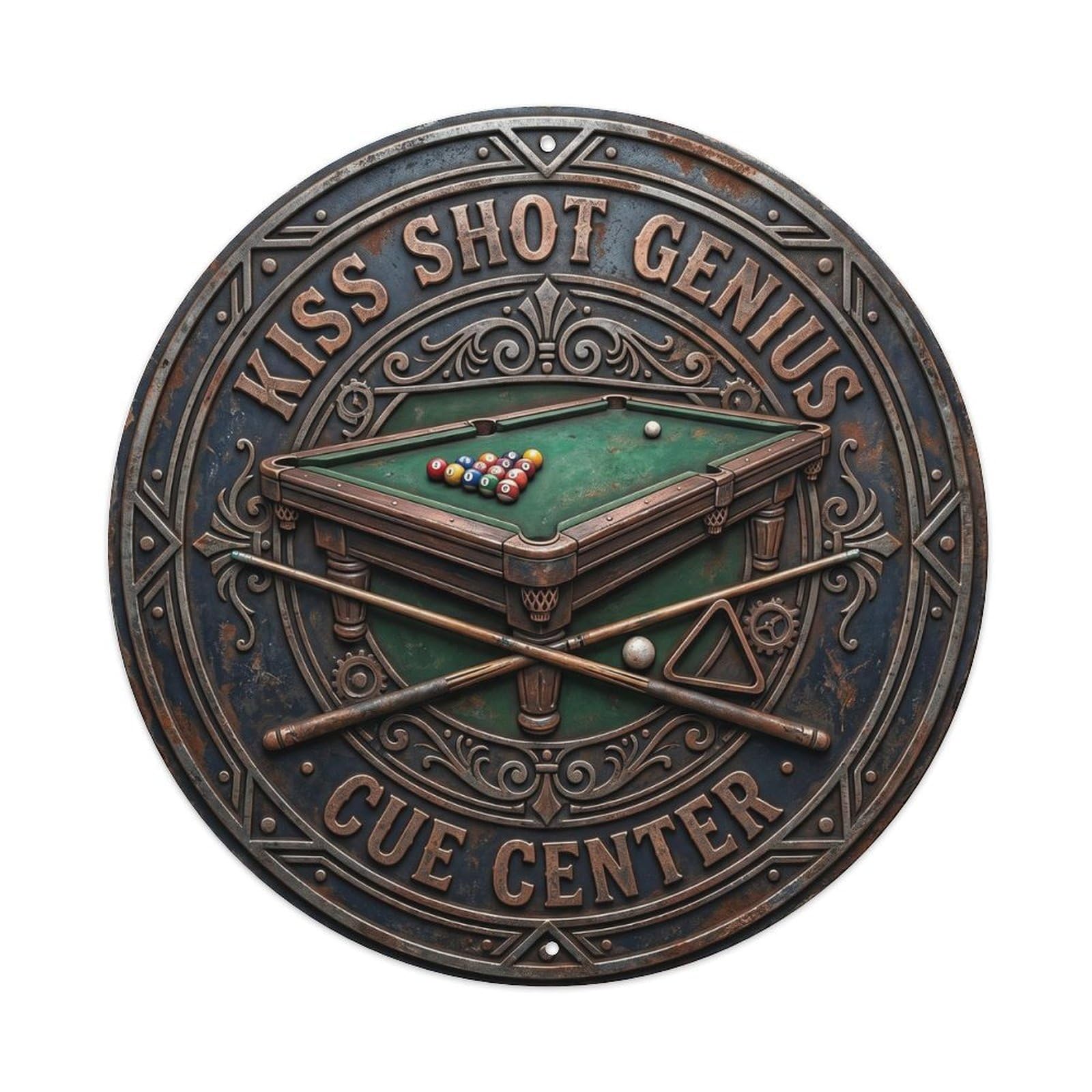 Cwbufd Vintage Style Kiss Shot Genius Cue Center Vintage Metal Tin Sign Plaque Wall Decor For Cafe, Club Bar, Office, Garden Metal Poster 8X8inch