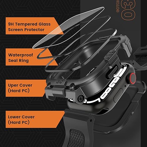 Miniatura 8 de Goton Funda impermeable 3 en 1 y correa con protector de pantalla de vidrio templado para Apple Watch Series 9, 8, 7, 6, 5, 4, SE2, SE Ultra de