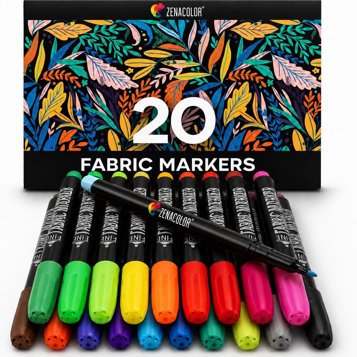 Zenacolor 20 Fabric Markers Pens Set - Non Toxic Fabric Paint Fine Point Textile Marker Pen