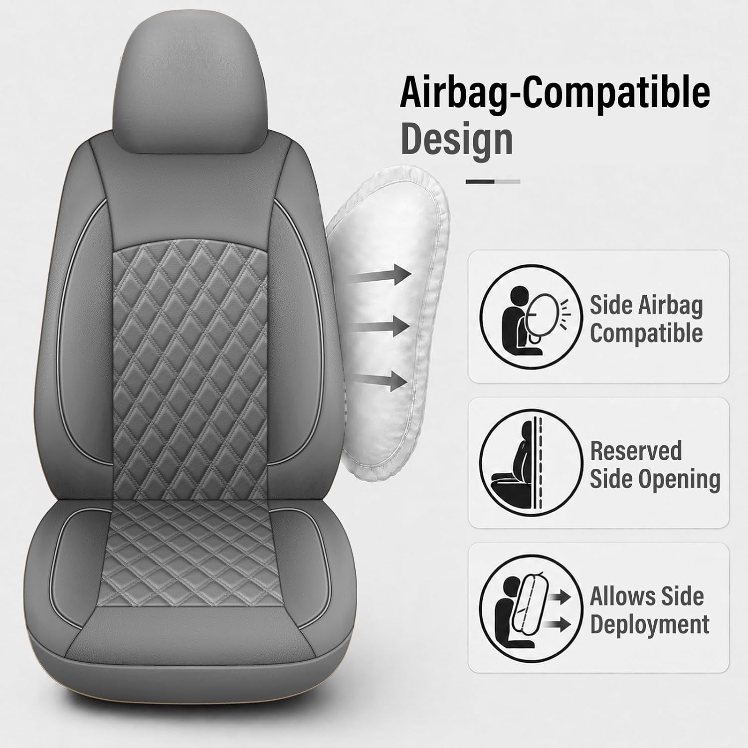 HChengkikz Car Seat Cover, Waterproof Nappa Leather (Gray)