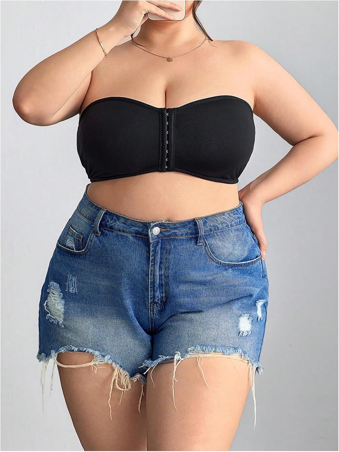 SweatyRocks Women's Plus Size Front Closure Strapless Bra Push Up Wireless Bandeau Bras Bralette Tube Top - Image 3