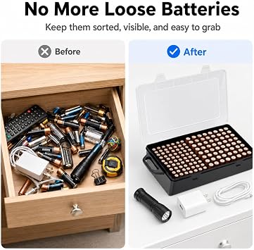 Xuerdon 134-Slot Battery Organizer Storage Case for AA and AAA Batteries