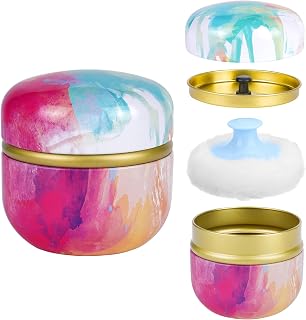 Yokilly Baby Powder Puffs Box with Soft Powder Puff for Baby Child Women | Stainless Steel Medicated Talcum Powder Case, Exquisite Appearance, Handle, Storage Jar Container for Home Travel Small Items