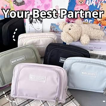 Big Capacity Pencil Case Multiple Compartments Large Pencil Pouch Pen Bag Pencil Box Holder Organizer Simple Storage Aesthetic Stationery Cosmetic for Adults Men Women Office Essentials (White)