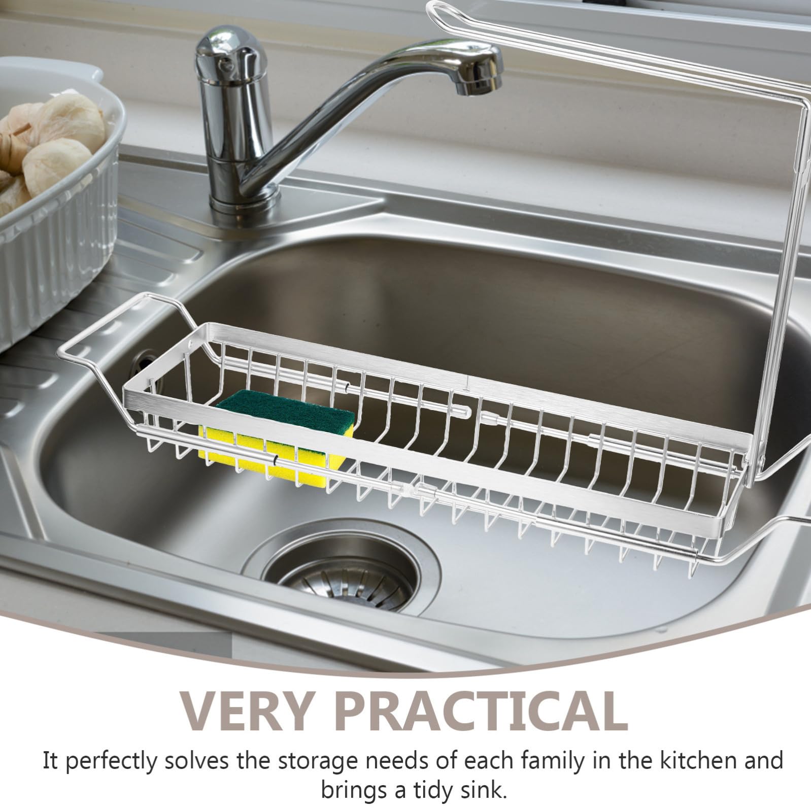BETOOKY Porta Spugne Telescopico Argento per Lavello Cucina in Acciaio Inox