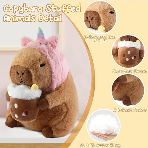 Miniatura 3 de Capybara - Almohada de peluche Kawaii suave con capucha de unicornio, lindo regalo de peluche de Capibara para niños, niñas, niños, cumpleaños, San