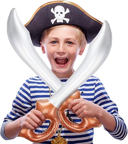 Miniatura 5 de Boao 12 piezas de espada inflable de piratas para niños, suministros de fiesta de cumpleaños, juguetes de cosplay, accesorios de escenario, piscina