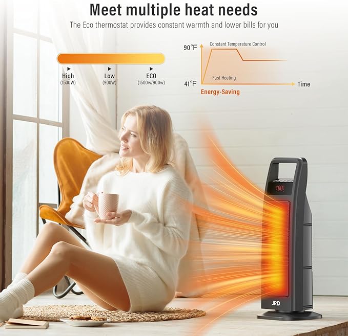 Calefactor Eléctrico Portátil Cerámico PTC 1500W con Termostato y Oscilación miniatura 3