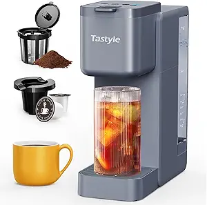 Single Serve Hot & Iced Coffee Maker with Strong Brew, 40oz Removable Reservoir, 6 Brew Sizes, Compatible with K Cup and Grounds, Compact for Home, Office, RV and Dorm, Gray (2.0 Version)