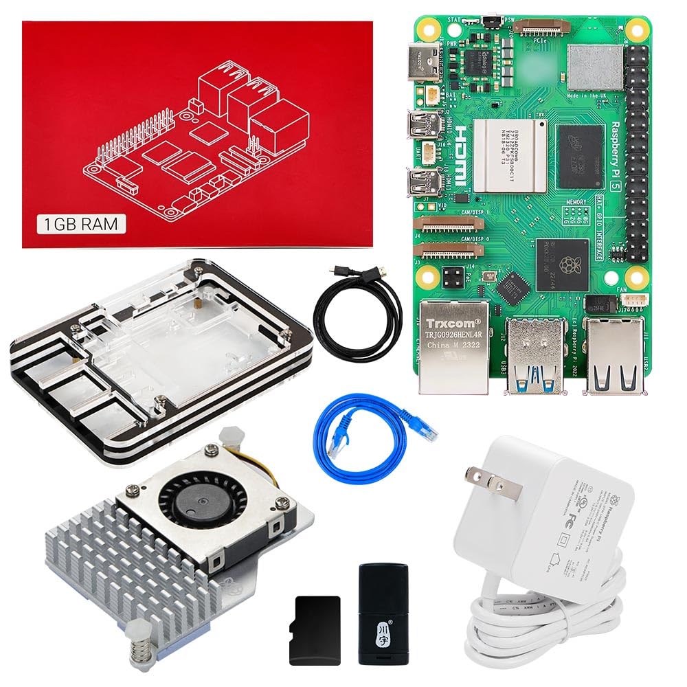 Yahboom Pi 5 1GB Board Starter Kit with 27W 5.1V/5A Power Adapter Including Pi 5 Board