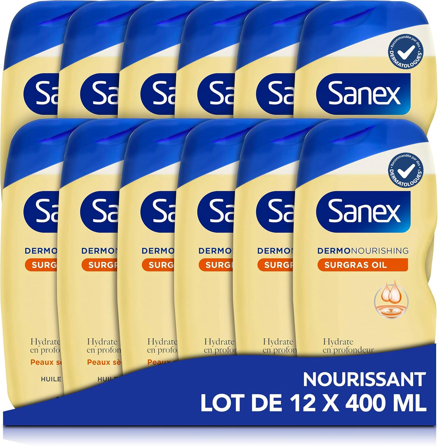 SANEX Dermo Duschgel Rückfettend – 12 X 400 Ml | Für Trockene Haut, Dermatologisch Getestet