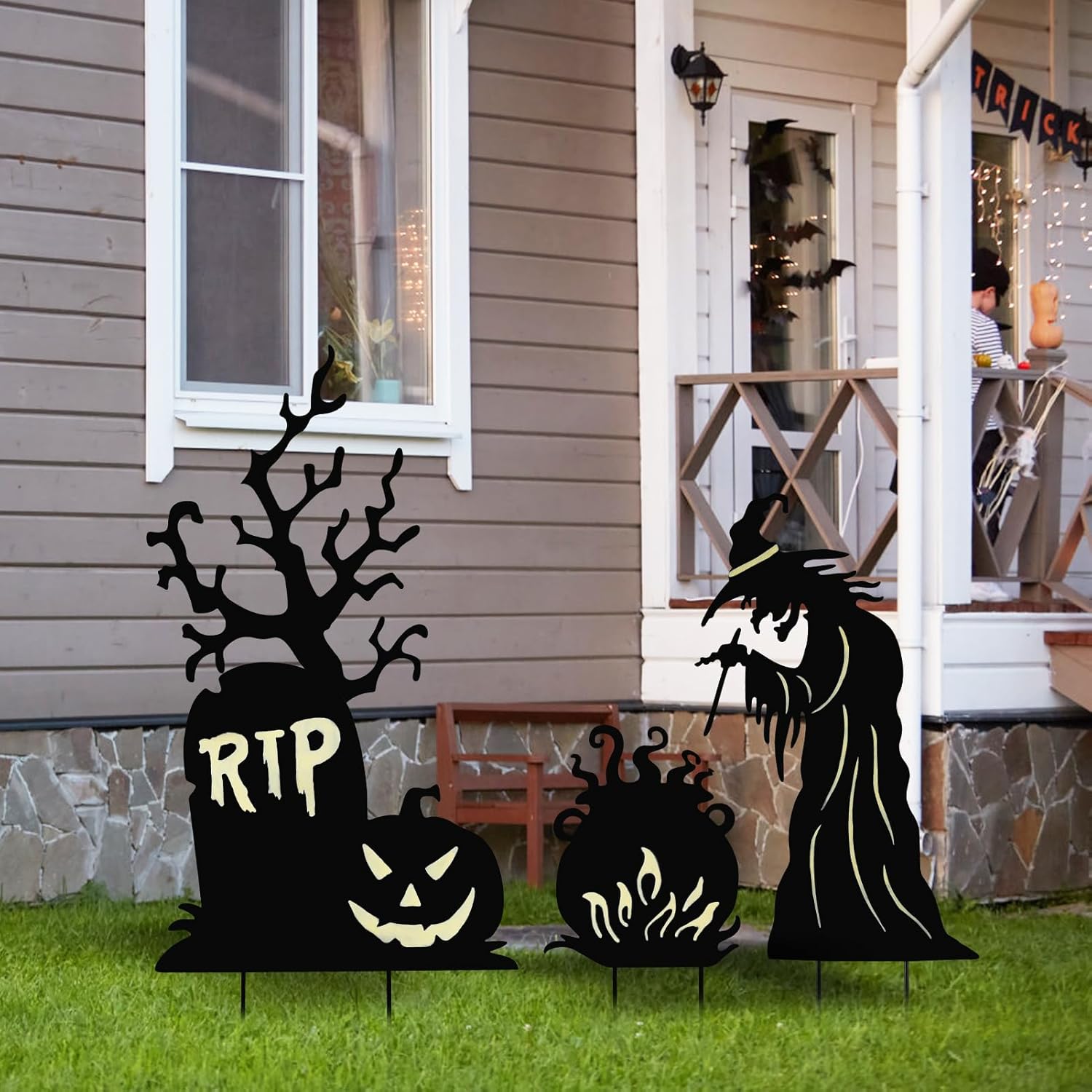 Halloween Witch Stakes With Cauldron 3Pcs Metal Halloween Yard Stakes For Spooky Garden Decorations