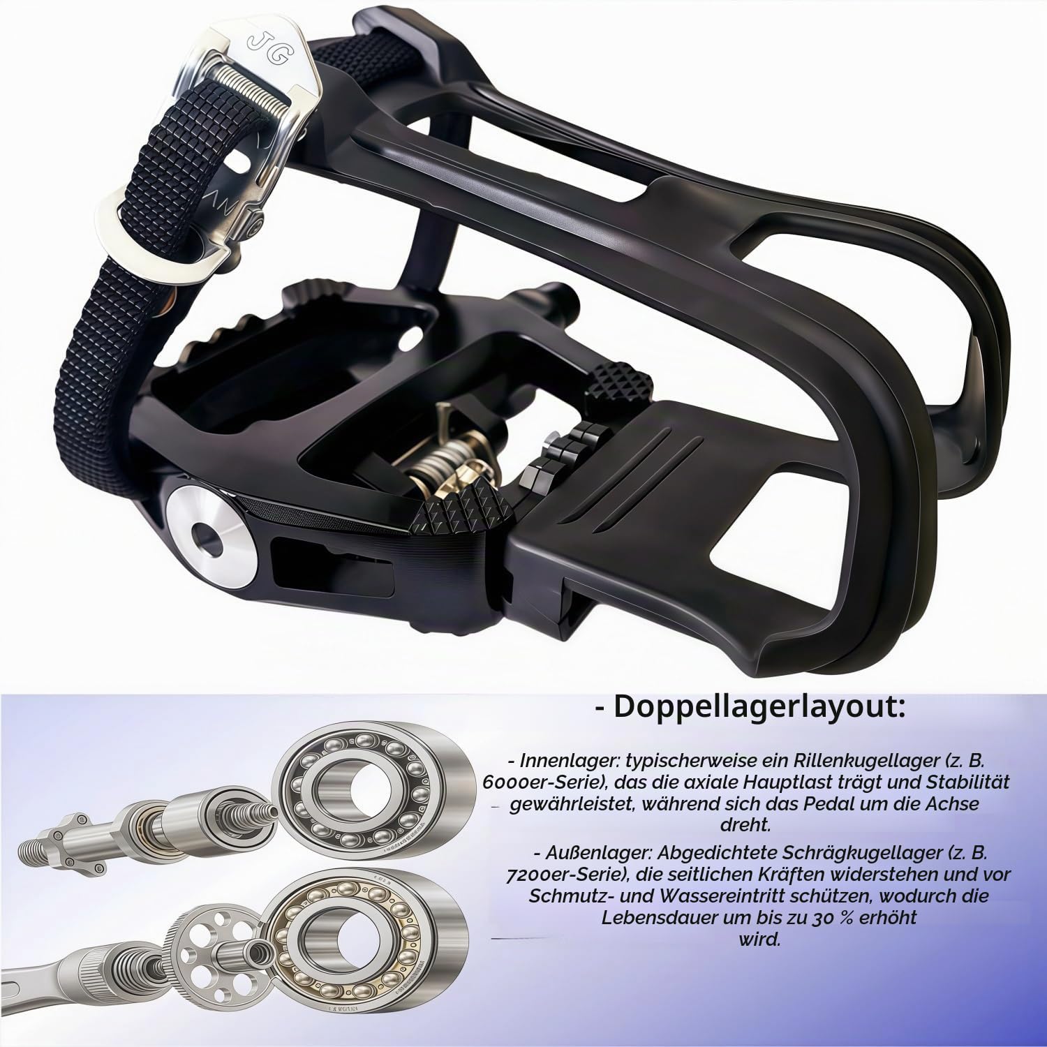 YBEKI Pro-Grade Spinning Pedale mit Riemen & Zehenclips – 2-in-1: kompatibel + Klassische Käfige – Passend für Peloton, Schwinn, Sunny,9/16″Achse mit Dichtungslagern