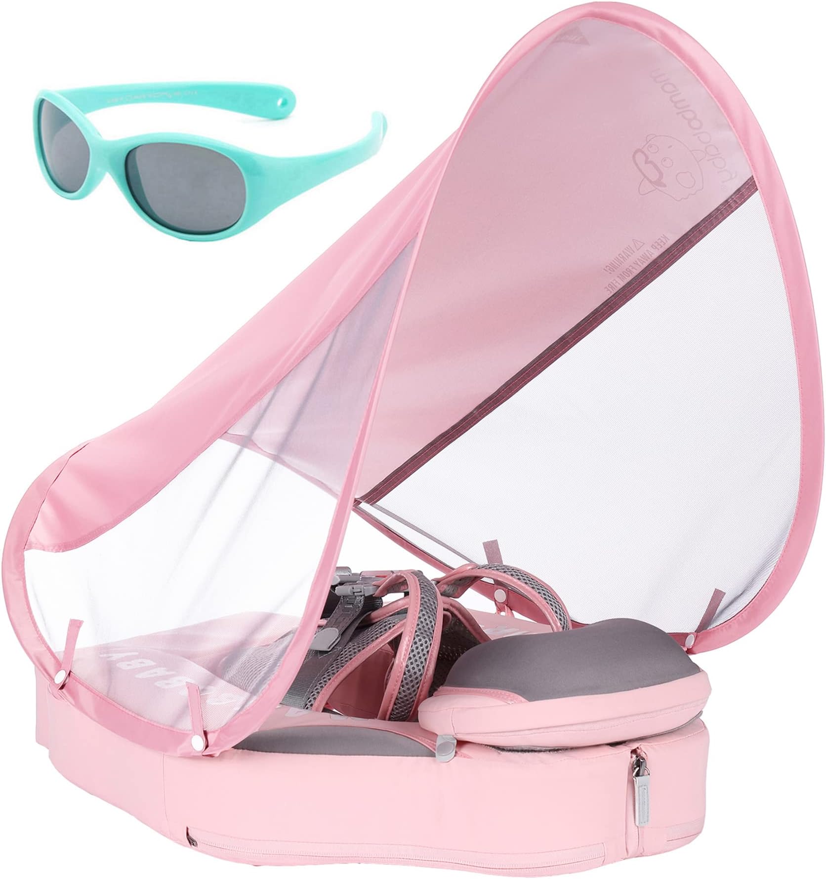 Mambobaby Unique Fold-able Baby Non-Inflatable Swim Float Add Tail Never Flip Over Solid Smart Swim Trainer with Canopy Infant Pool Float Water Proof Skin-Friendly TPU Leather Swim Ring