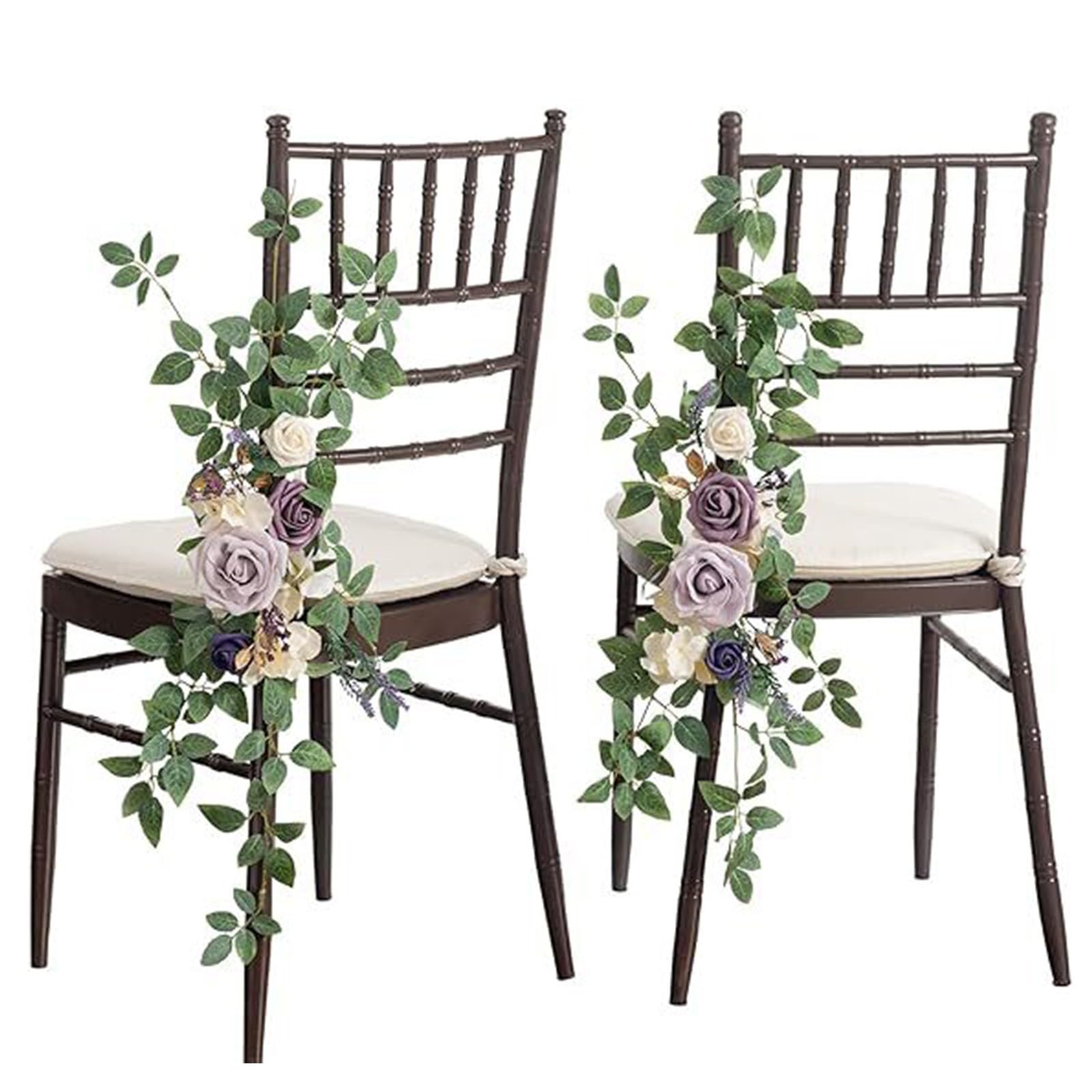 Somsiwey Wedding Aisle Decorations Chair Flowers Decor Floral Artificial Flowers Hanging Chair Back Rose for Ceremony Reception Arrangement(Purple,2Pcs)