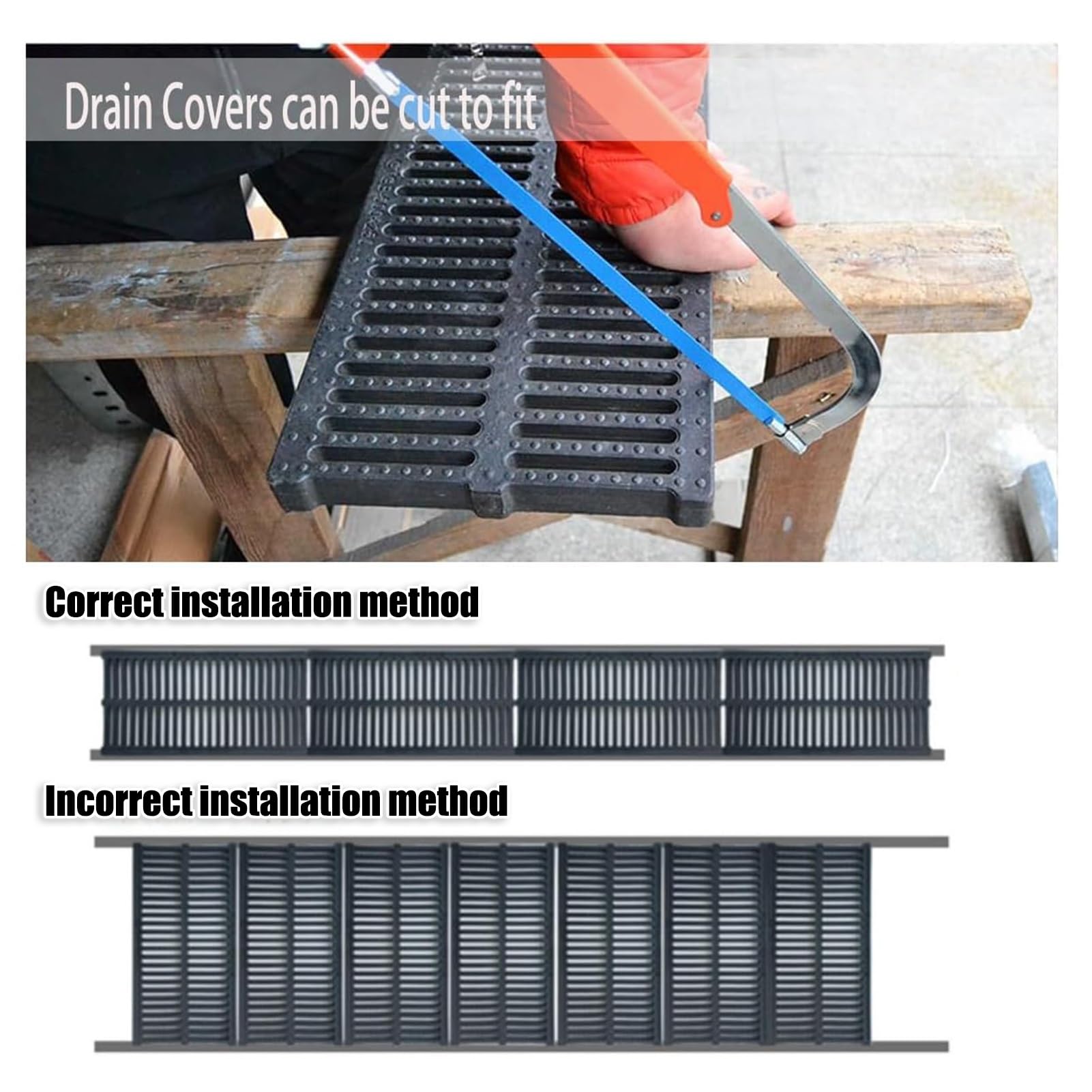 Grille De Drainage Caniveau Grilles de drainage pour jardin extérieur, grille rectangulaire en plastique de 19,6 pouces, adaptées aux trottoirs, aux pelouses de garage et aux terrasses.(50x30x2cm/19.6