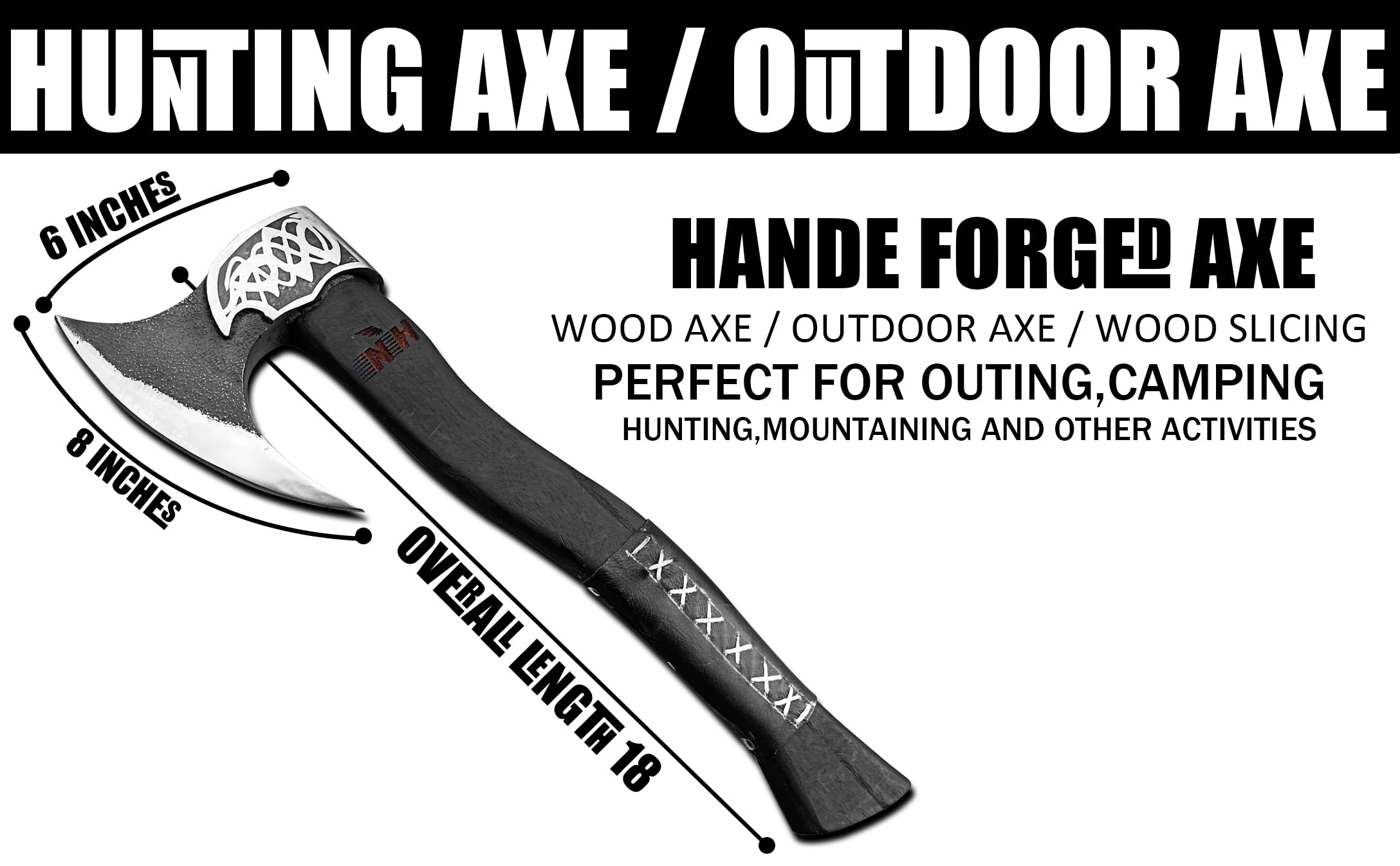 NovaHaven Handgefertigte Dekorative Axt – Klinge aus Kohlenstoffstahl mit Eschenholzgriff – Verschiedene Klingendesigns mit Ledergriff – Inkl. Schutzhülle – 4 Varianten (Curved Blade)