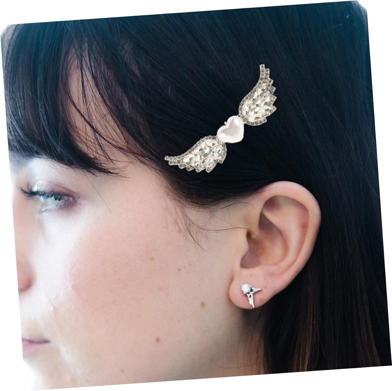 Beatifufuファッショナブルなハートとウィングパールヘアクリップ天使の翼ヘアスタイリングクリップ