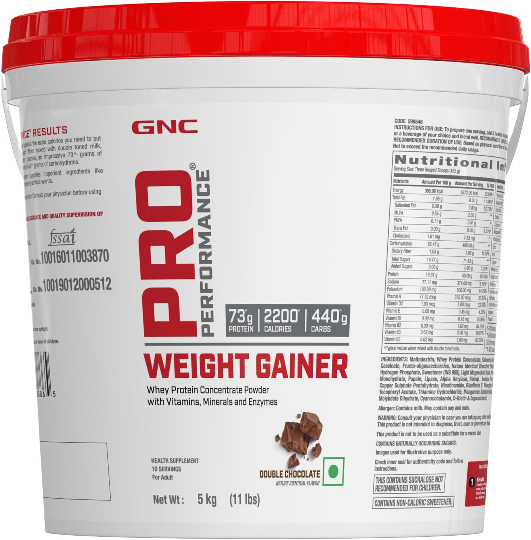GNC Pro Performance Weight Gainer | 5kg | 73g Protein & 2200 Calories for Muscle Growth | 400g Carbs for Post-Workout Recovery | Reduces Muscle Breakdown & Boosts Endurance | Double Chocolate