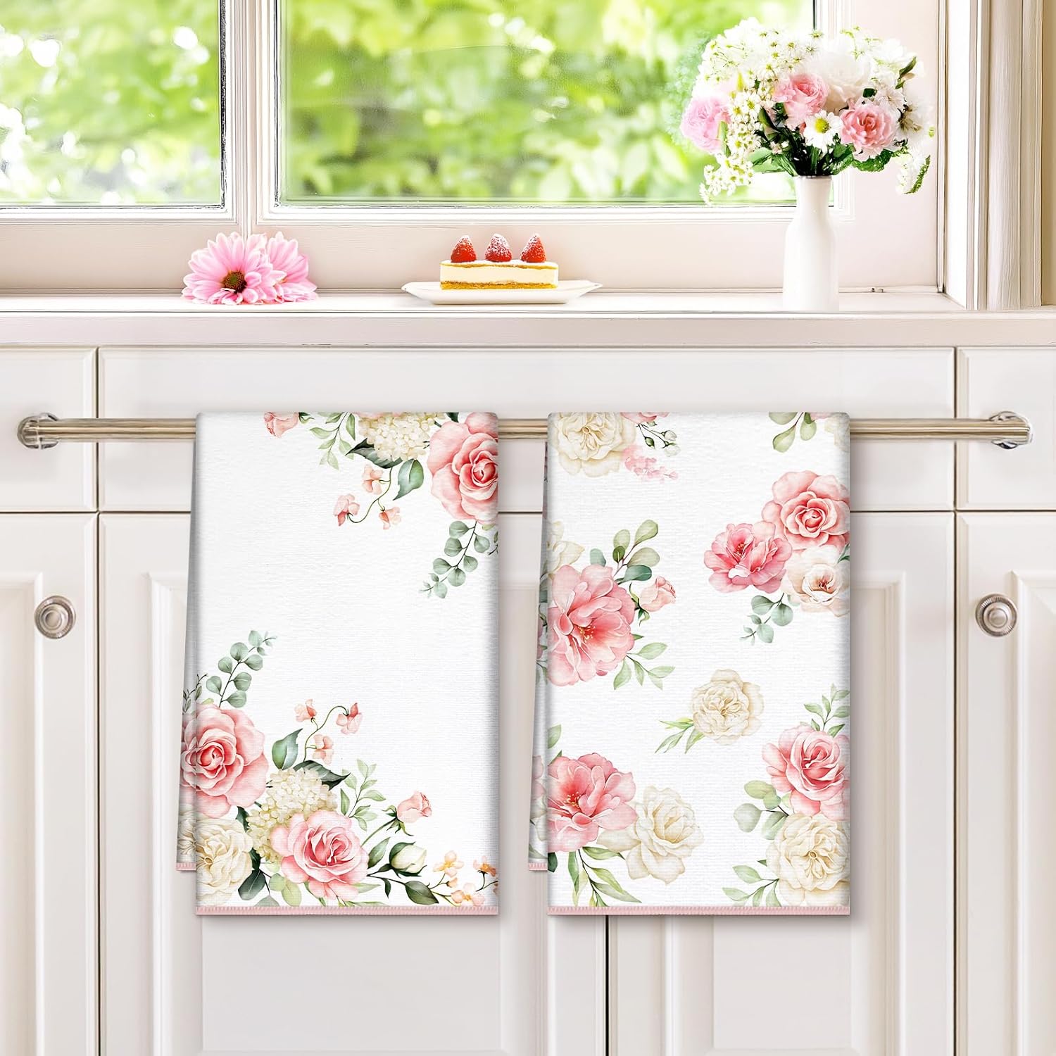 Pink Flower Microfiber Kitchen Towels, Soft Absorbent Watercolor Floral Hand Towel 15.7 × 23.6 Inch, Thick Dish Cloth for Party Anniversary Holiday Decoration Housewarming Gifts - Image 4