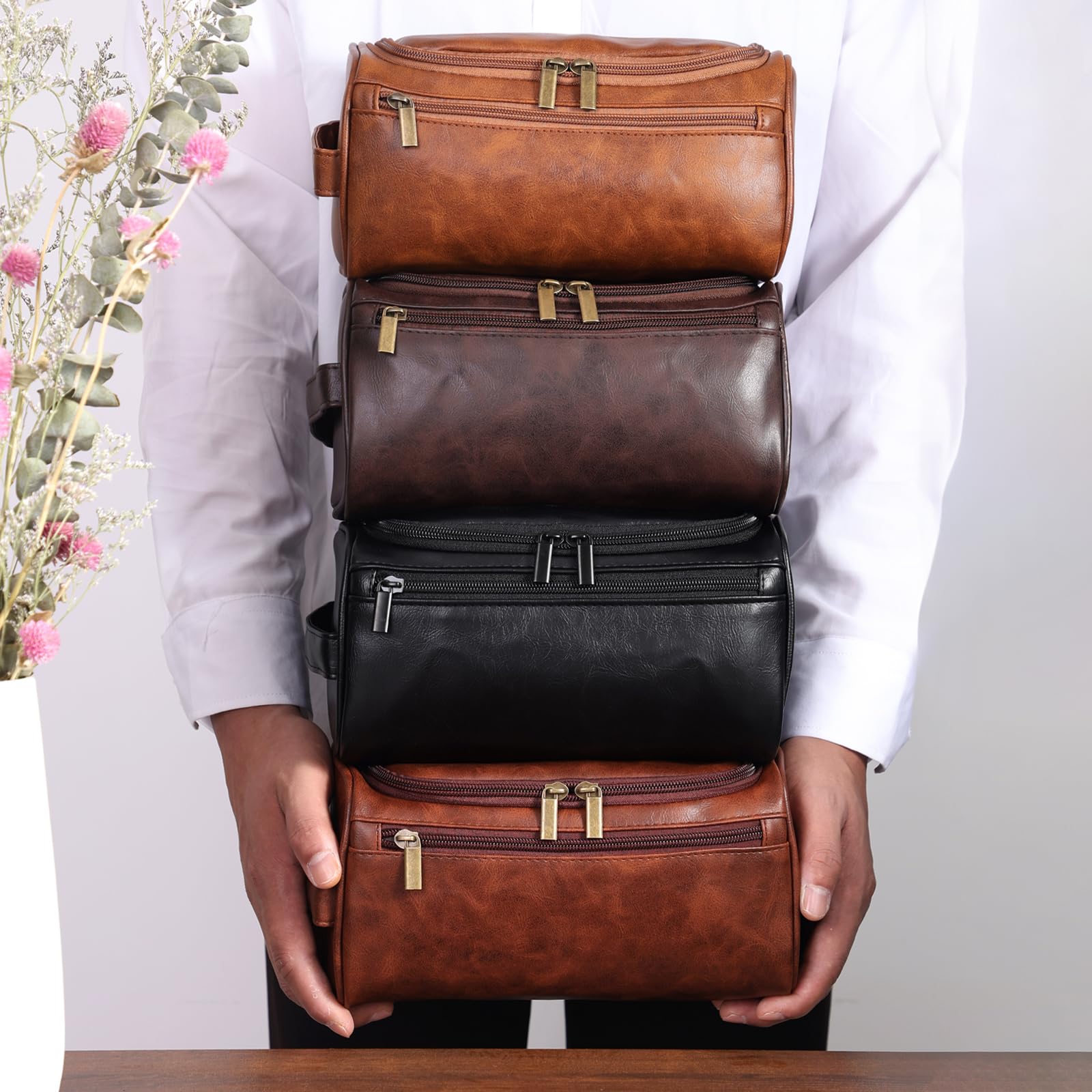 Neceser para hombres, kit de afeitado colgante para hombres y mujeres, bolsas organizadoras de artículos de tocador resistentes al agua, bolsas de cosméticos de piel sintética para accesorios