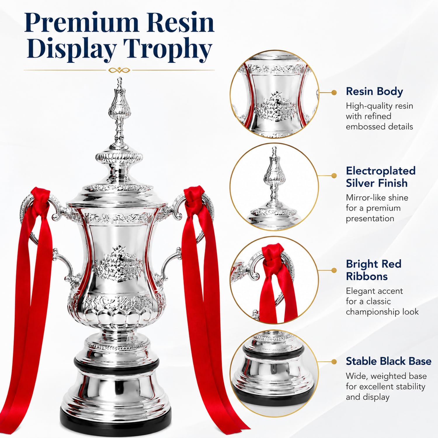 English FA Cup Meisterschale Trophäe Replik, Fußball Sieger Pokal | Volle Größe Silberharz Liga Champions Pokal, Fanartikel Geschenk, Sammler, Souvenir, Büro, Regal, Fanraum
