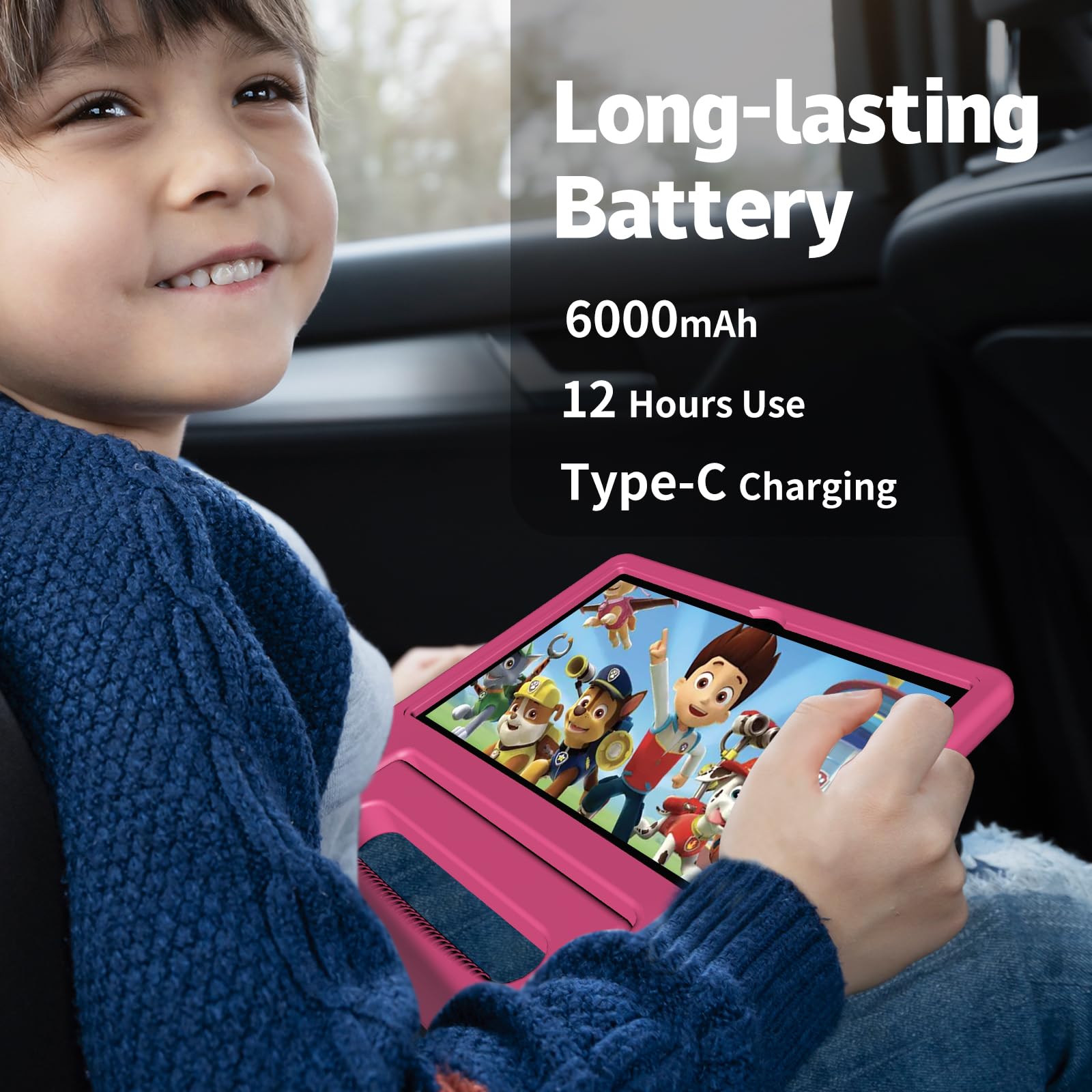 VNEIMQN Tablet per Bambini Android 14, con WiFi e Bluetooth, Doppia Fotocamera 10.1 Pollici HD, Octa-Core, 8GB RAM, 64GB ROM (1TB TF), Controllo Parentesco, Batteria 6000mAh (Rosa)