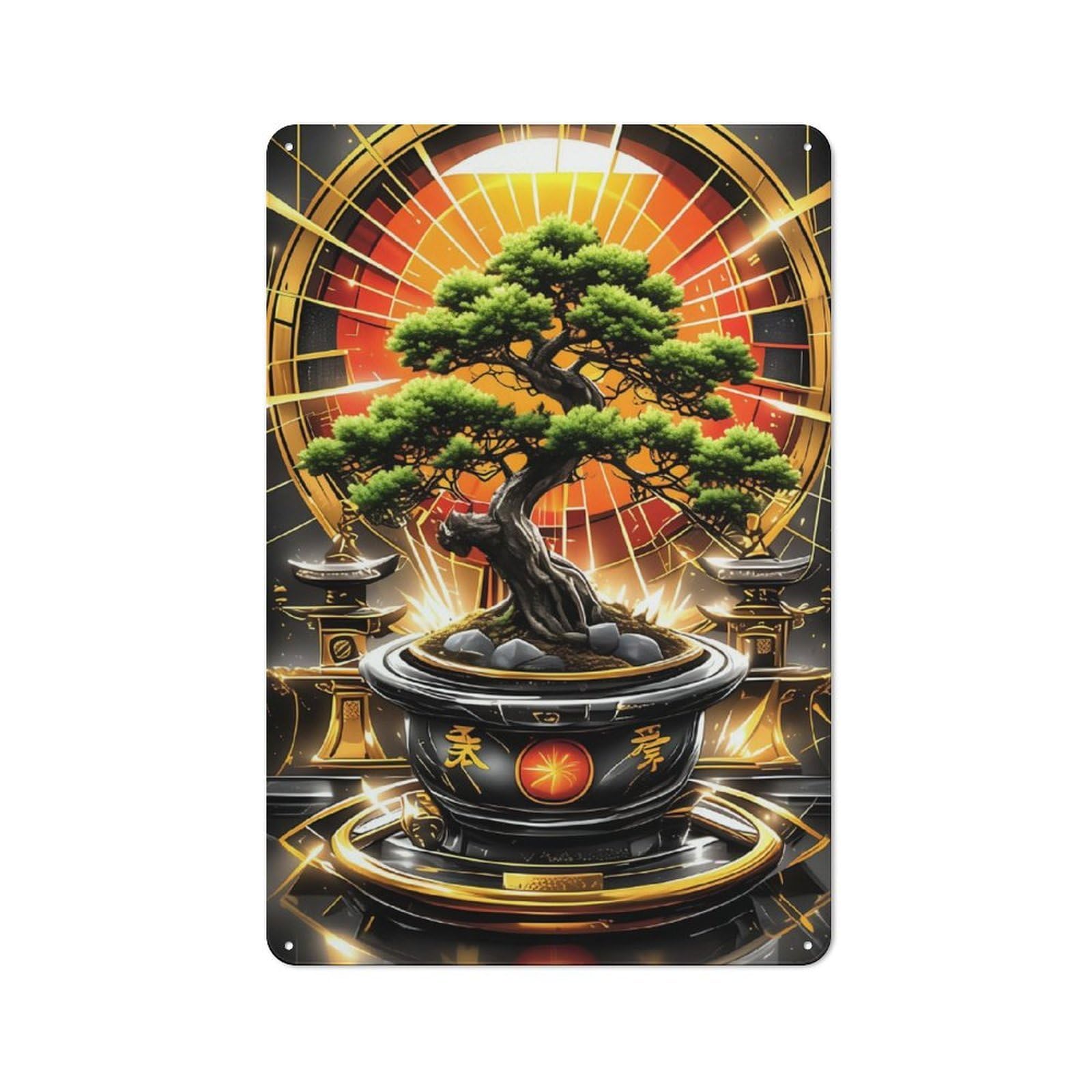 Junmoney Golden Bonsai Kintsugi For Lounge Or Reading Corner, Rustic Tin Sign 30X20cm, For Home Interiors, Feature Walls And Decorative Displays