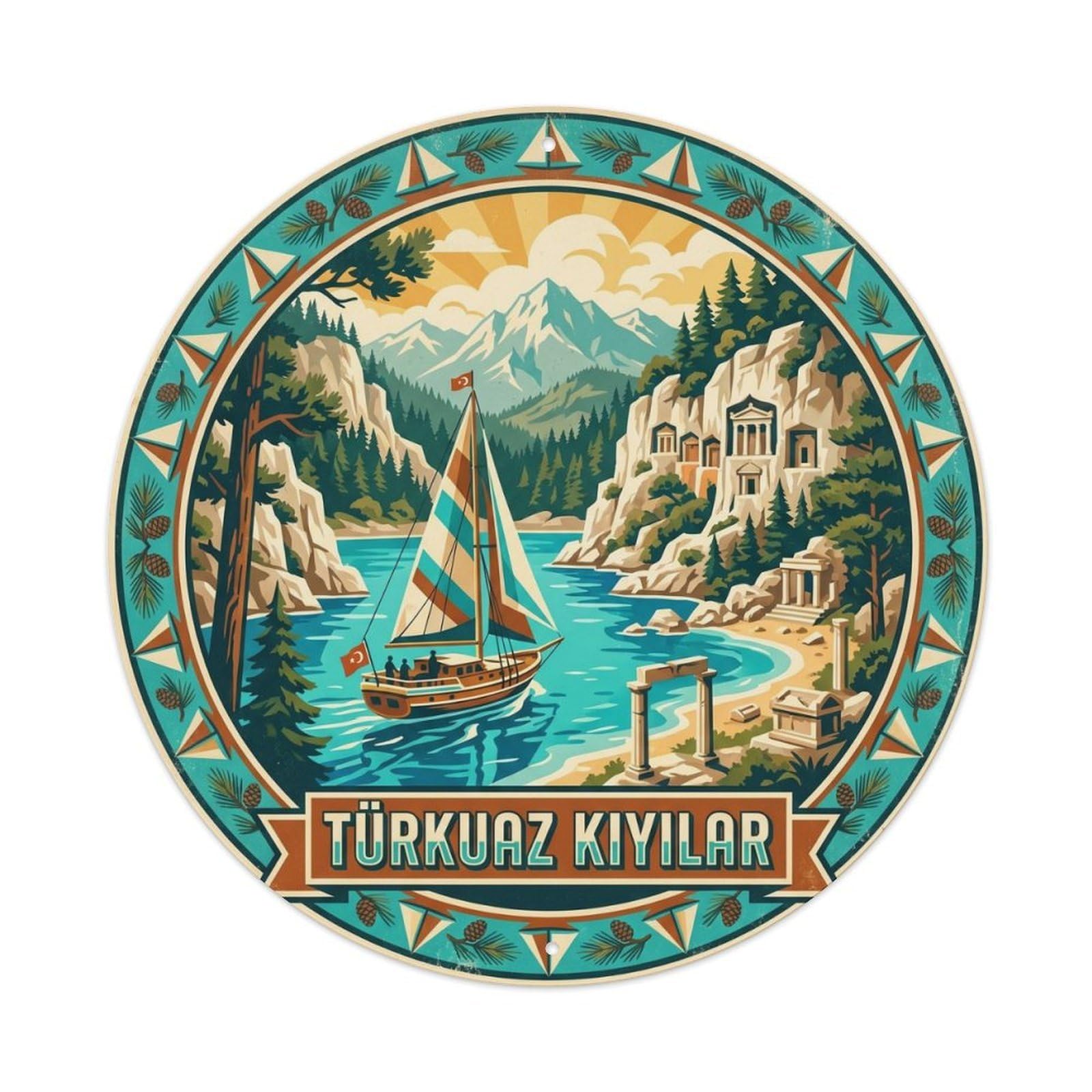 Mugla Turquoise Coast Turkey Landscape Heritage Graphic Metal Tin Sign
