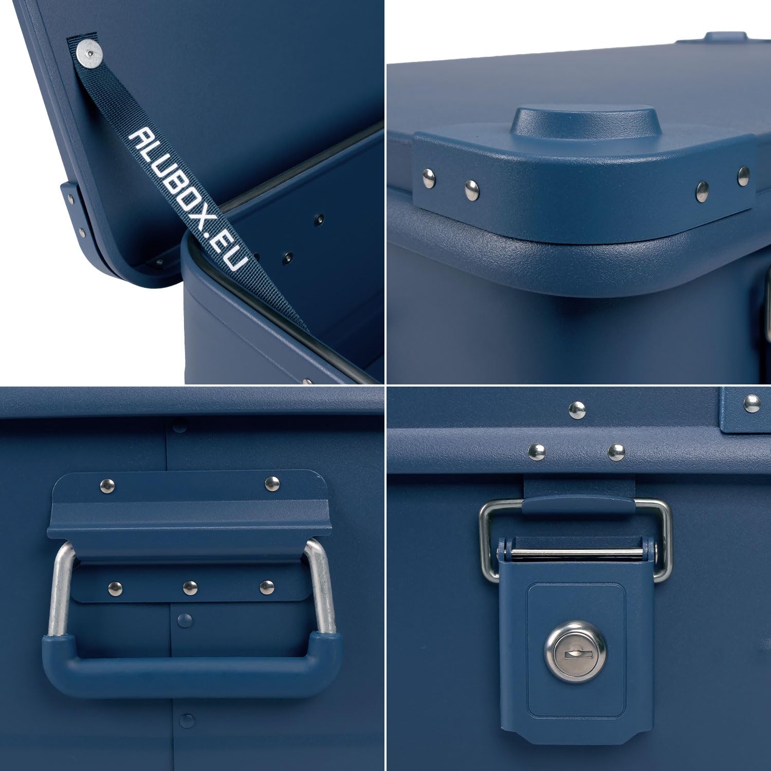 Alubox Alukiste abschließbar E18-BLUE - Premium Aluminium Werkzeugtruhe 18 Liter - Deckel mit Aluminium Druckguss Stapelecken und Gummidichtung - inklusive Schlösser - pulverbeschichtet blau