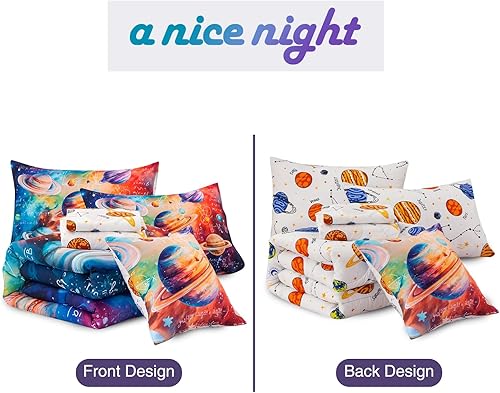 Miniatura 5 de A Nice Night Juego de ropa de cama con diseño de galaxia, espacio exterior, estampado en 3D, tamaño King, color rosa y verde, para niños, niñas,