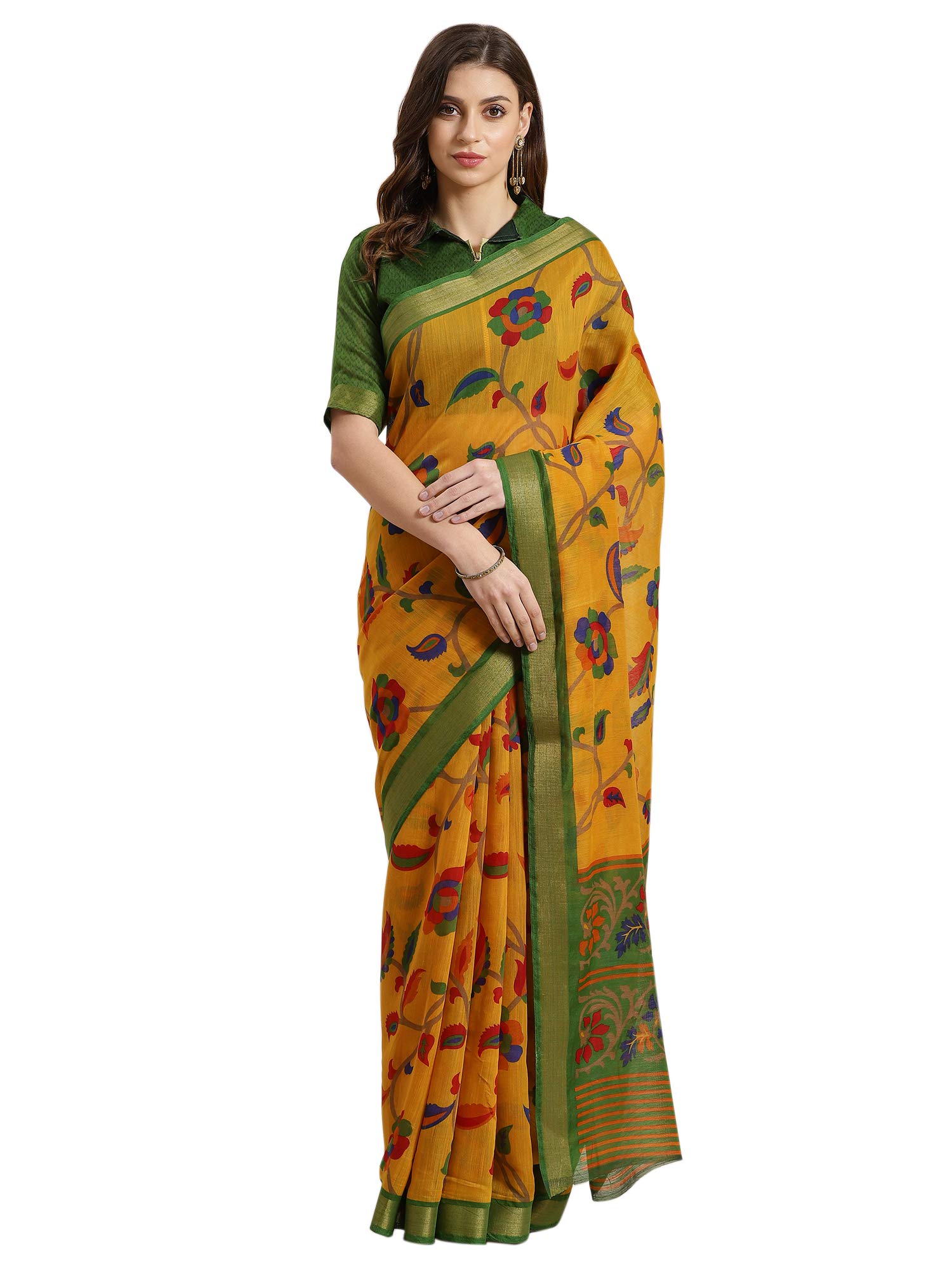 AKHILAM Women's Vichitra Silk Embellished Solid Saree With Unstitched Blouse Piece (SHRINGR11001_5D_Parent)