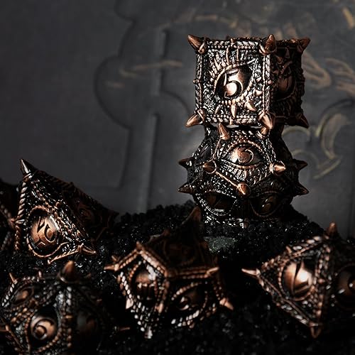 Vista 38 de Surpass DND - Juego de dados de metal para Calabozos y Dragones, juego de dados negros de metal con boca grande (negro y rojo)