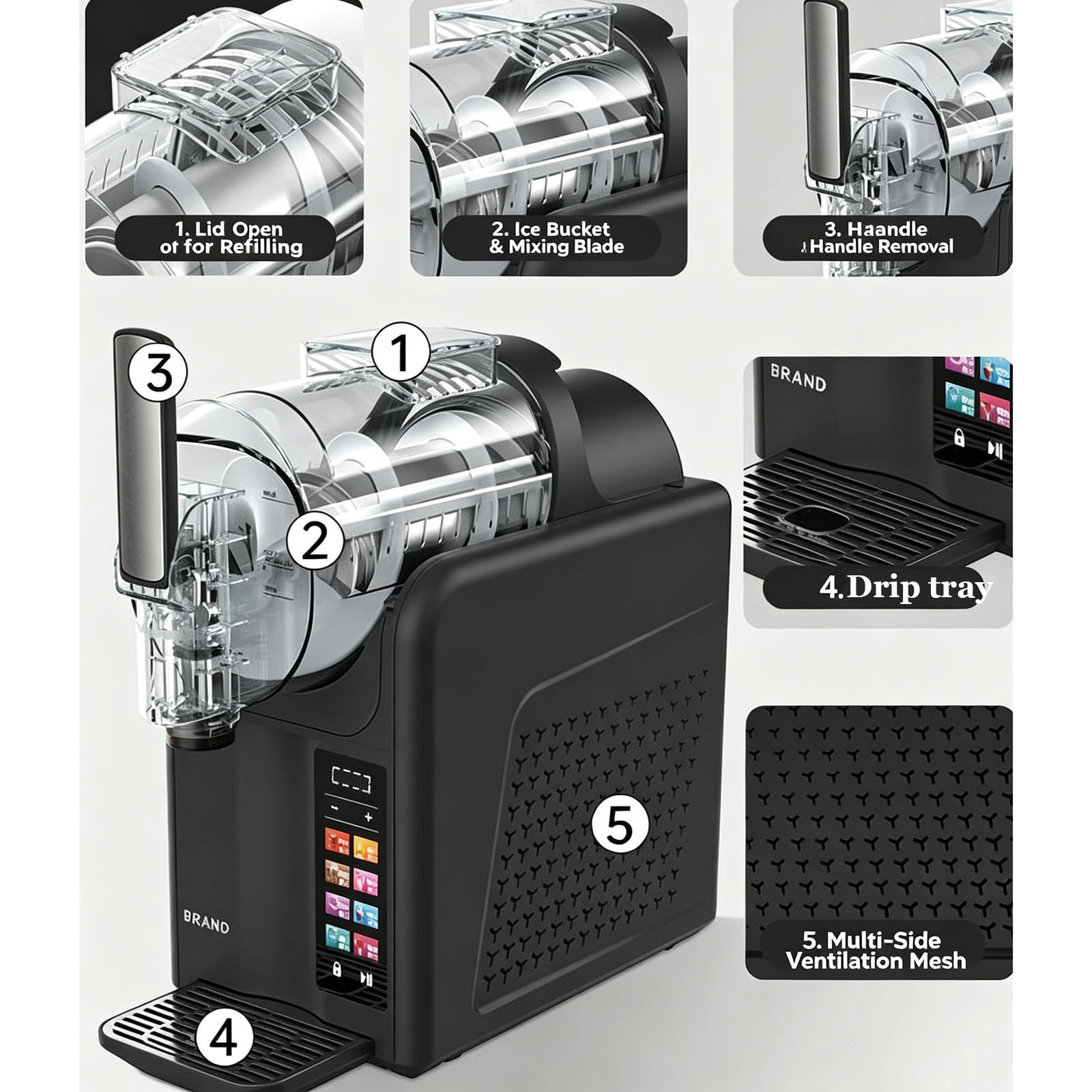 Macchina per Granite e Gelato Soft 2 in 1 con Funzione autopulente, Pannello Touch, Macchina per Bevande ghiacciate con 7 programmi preimpostati, prepara Granite, frappè e Cocktail White