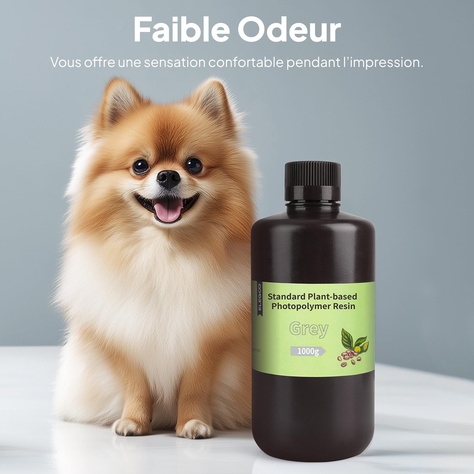 ELEGOO Résine Standard à Base de Plante pour Imprimante 3D avec Odeur Ultra-faible et Haute Précision, Résine à Photopolymérisation UV 405 nm Résine Photopolymère pour Imprimante 3D Gris 2000g