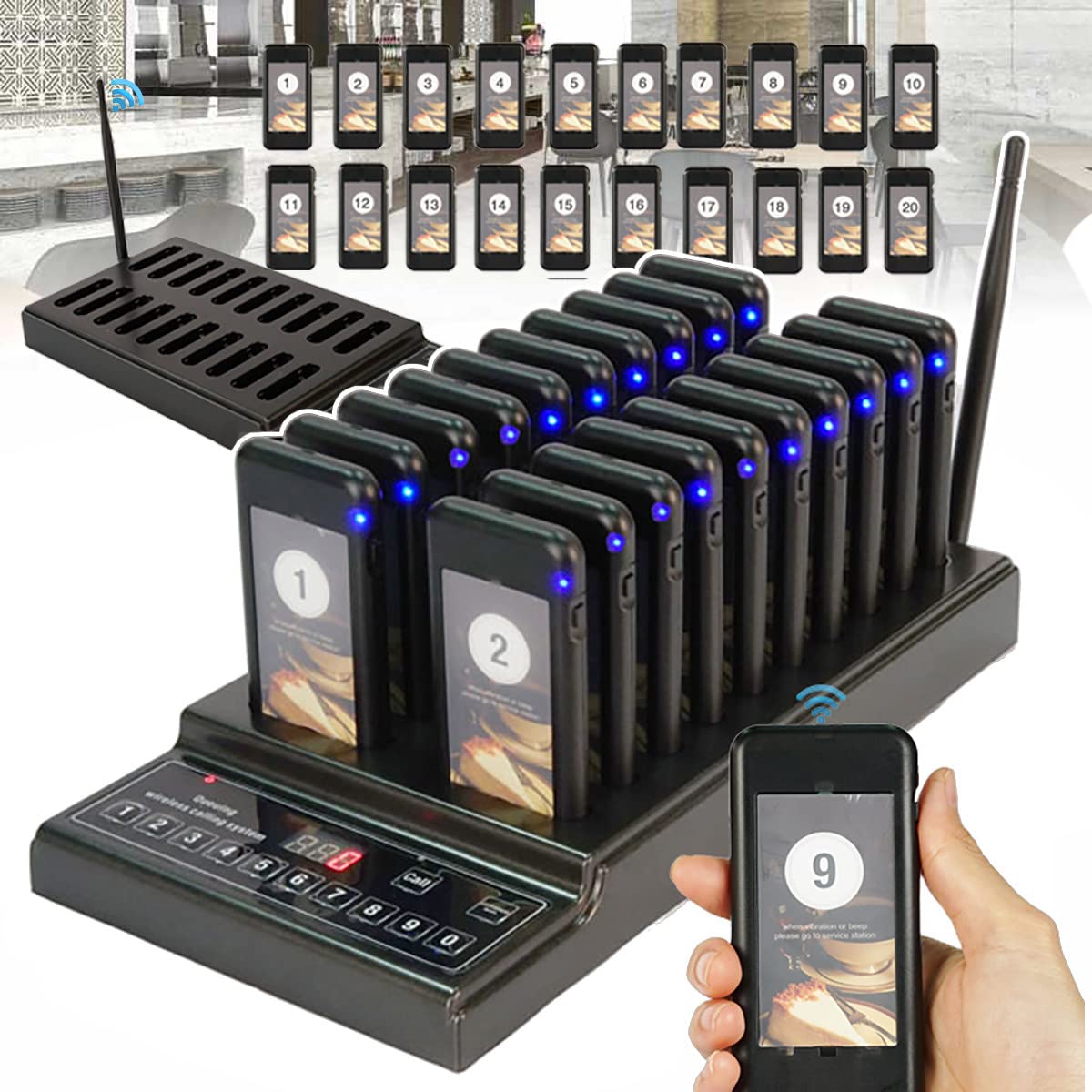 Bezprzewodowy System WywołYwania Su-68Z, Pager W Restauracji, 1 Szt. Klawiatura 999 KanałóW + 20 Szt. PageróW, Sygnał DźWięKowy Wibracyjny Flash, Dla Restauracji Bar Hotel Cafe Food Court