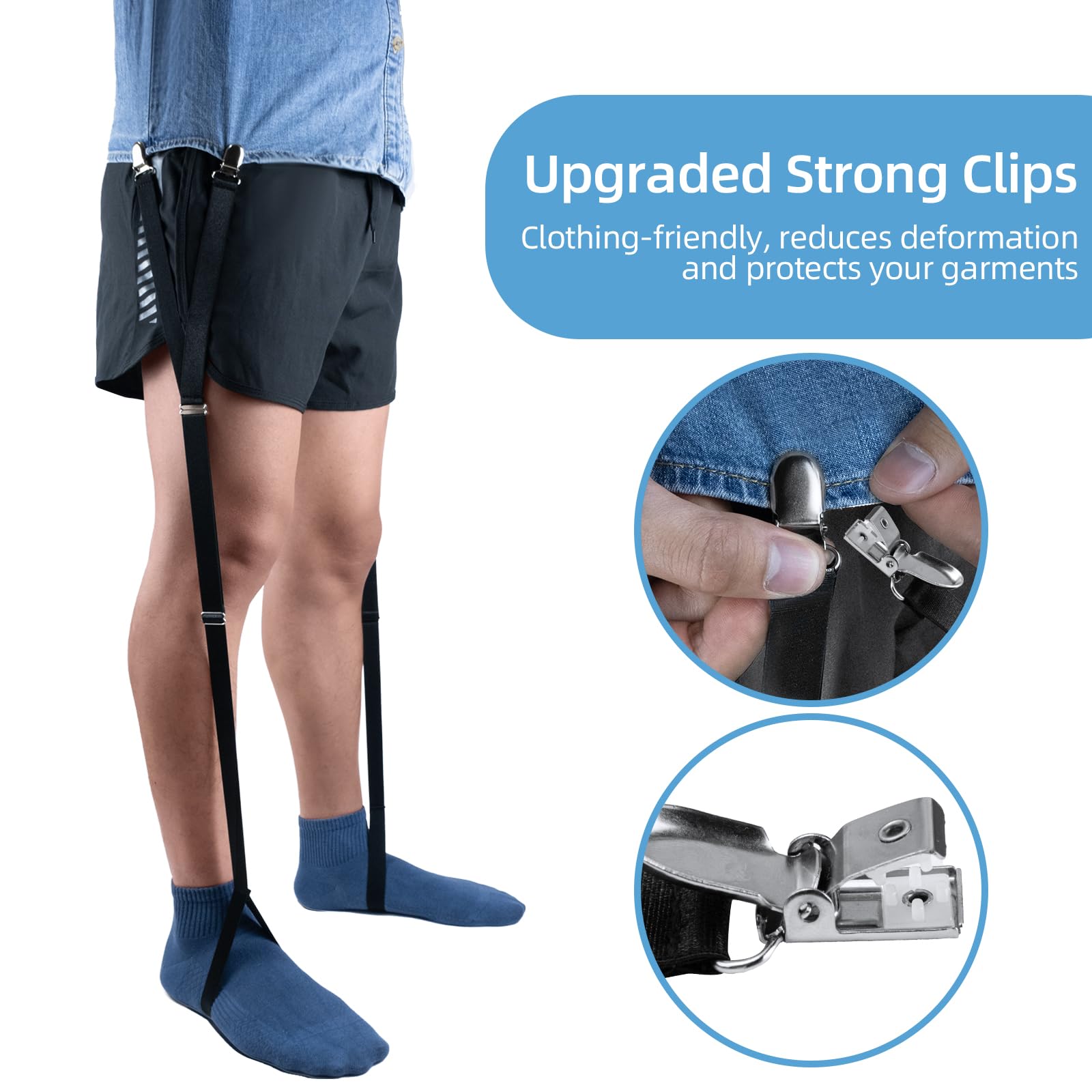 EGGBOY Estancias para camisas para hombres, camisas para hombres, policía, ligas de camisa para hombres, 2 pares de soportes elásticos ajustables para camisa para hombres con lazo para los pies,