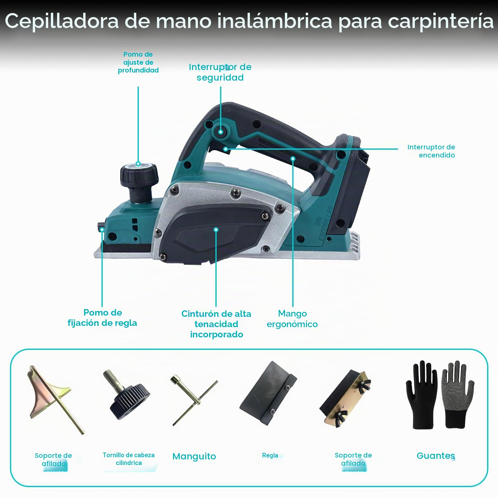 Cepilladora Eléctrica Inalámbrica compatible con Makita 18V Batería, 16500 RPM Cepilladora de Madera Portátil con Ancho de Cepillado 82 mm y Profundidad 2 mm, para Trabajar la Madera, Carpintería