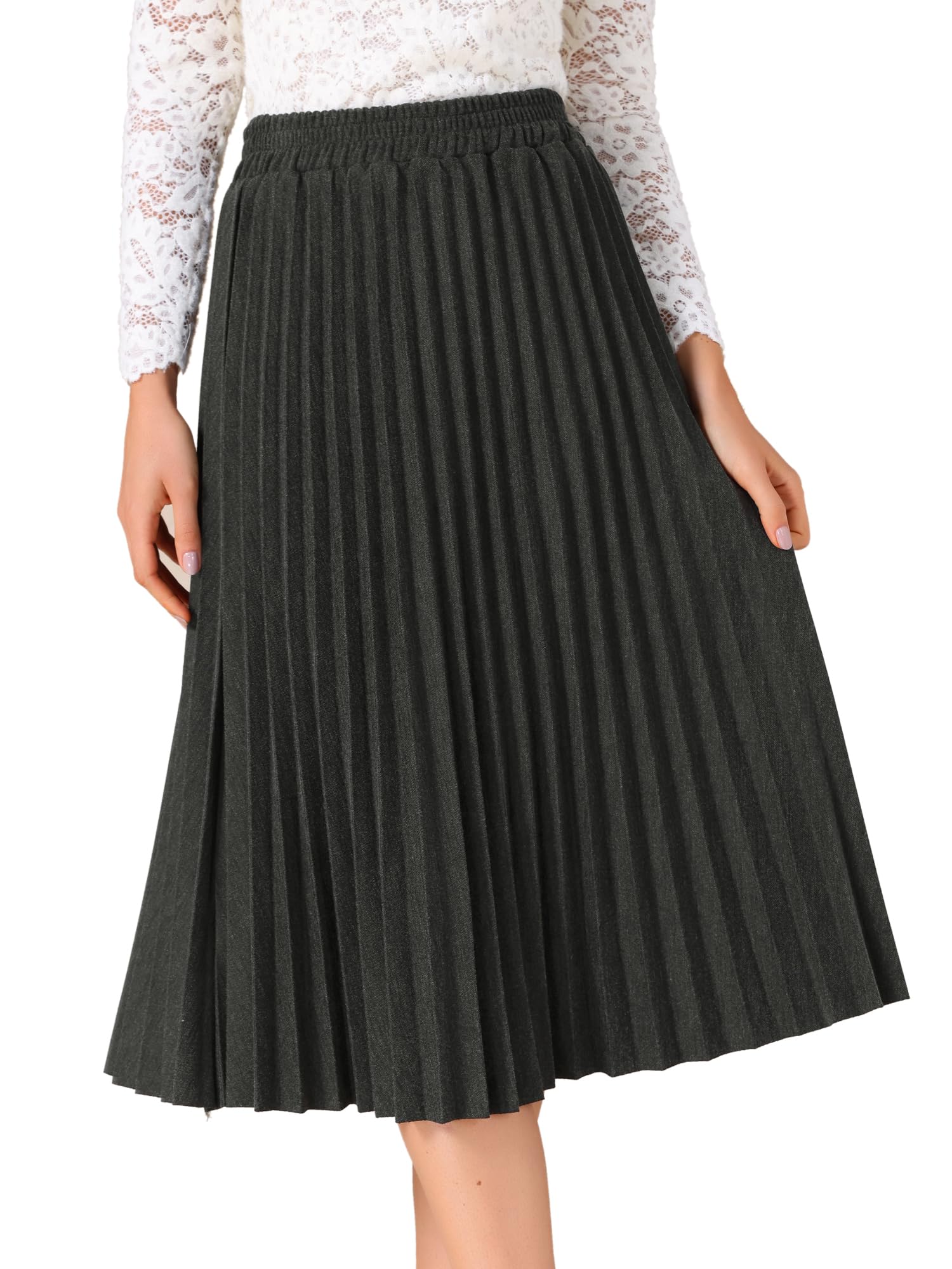 Allegra K Falda plisada para mujer, cintura alta, elástica, acampanada, casual, holgada